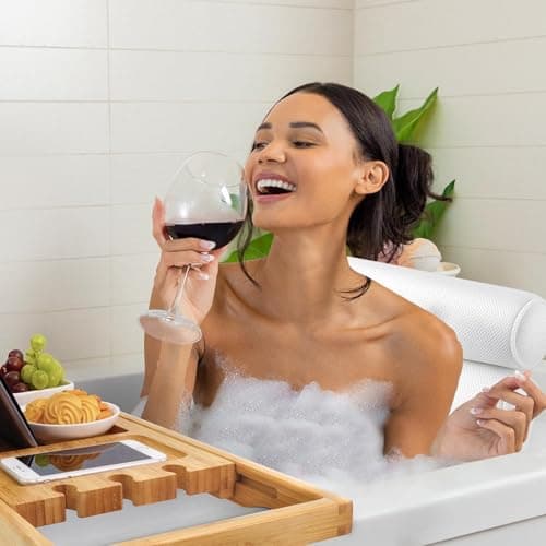 Bath Pillows for Head and Neck, Waterproof Bath Cushion with 6 Suction Cups, Soft Bathtub Pillow for Relaxing Bath, Fits Most Bathtubs (White, 35x33x5cm) — view 6