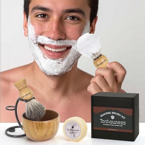 Shaving Brush Kit For Men, 4 In 1 Shaving Brushes Set Includes Badger Hair Shaving Brush, Wood Bowl, Stainless Steel Shaving Stand and Goat Milk Shaving Soap — view 6