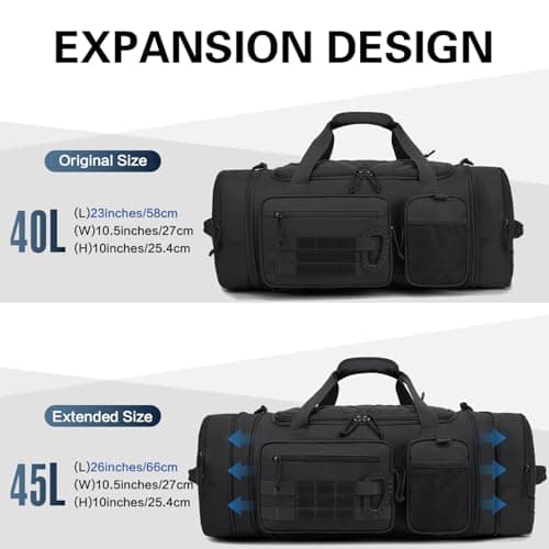 Tonruyn Tactical Duffle Bag Backpack for Men 40-45L Expandable Military Travel Duffel & Sports Holdall Gym Bag with Shoe Compartment Wet Pocket Medium Weekender Overnight for Camping Luggage, Black — view 2