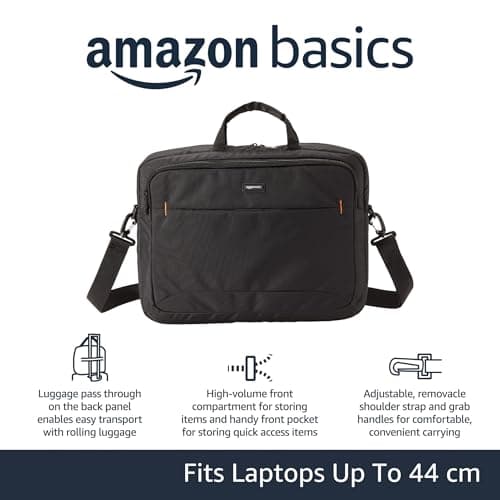 Amazon Basics Compact Laptop Shoulder Bag Carrying case with Accessory Storage Pockets (17.3 inch - 44 cm), Black, 1-Pack — view 3