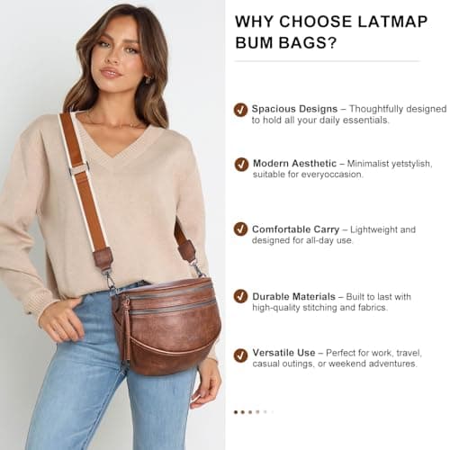 LATMAP Crossbody Sling Bags For Women Bum Purses Handbags Go Free Cross Body Fanny Packs For Woman Mon Shoulder Bag Brown — view 4