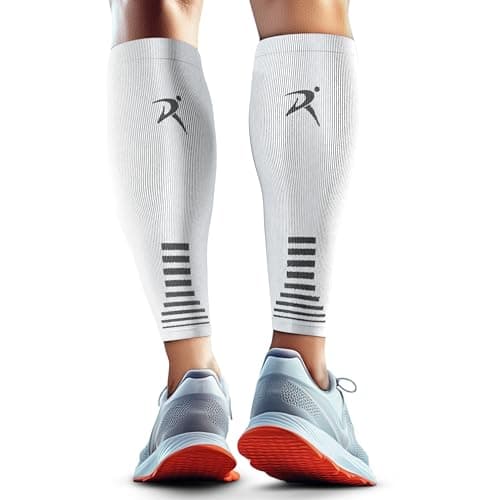 Rymora Calf Compression Sleeves for Men & Women (Ideal for Sports, Running, Shin Splints & More) (One Pair) (White) (Medium) [M]