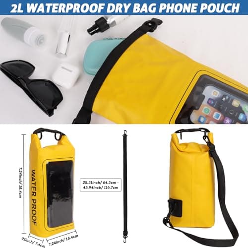 Plliocse Waterproof Dry Bag, Small 2L Dry Sack Water Resistant Storage Dry Bag, 2 in 1 Dry Sack and Phone Bag for Kayaking, Boating, Hiking, Camping, Fishing (Yellow) — view 3