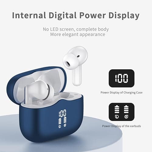Wireless Earbuds, 2026 Bluetooth 5.4 Headphones in Ear 6D Bass Stereo, 40H Earphones with 4 ENC Noise Cancelling Mic, IP7 Waterproof LED, AI-Enhanced Calls Bluetooth Earbuds for Android iOS, Navy — view 4