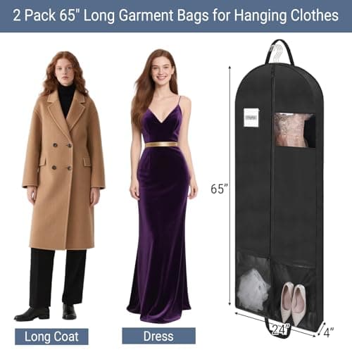 Belinlen 2 Pack 65 Inch/165cm Long Garment Bags with 4" Gusset for Dress — view 2