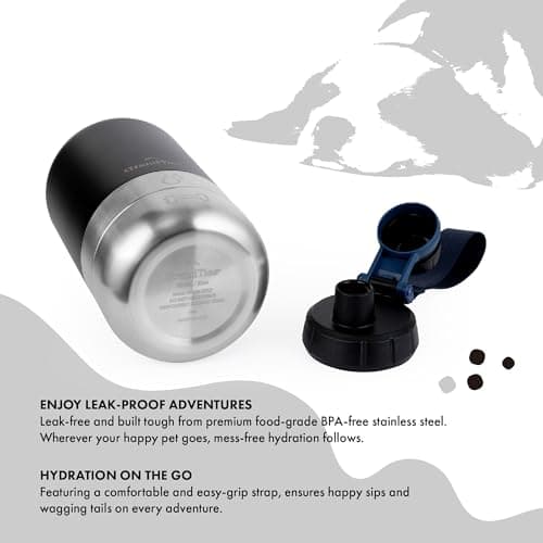 GrandTies Insulated Portable Dog Water Bottle with 2 Detachable Dog Water Bowl Dispenser | Leak-Proof Dog Food Travel Container | Dog Accessories for Dogs Walking, Hiking, Camping (32oz, Matte Black) — view 3