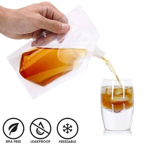 GreenMingle 20PCS 500ml Refillable Drink Clear Pouches Festivals Travel Plastic Drinks Flasks Cruise Kit Reusable Alcohol Liquor Juice Bags Drink Container Party Halloween Christmas Hot Cold Beverage — view 2