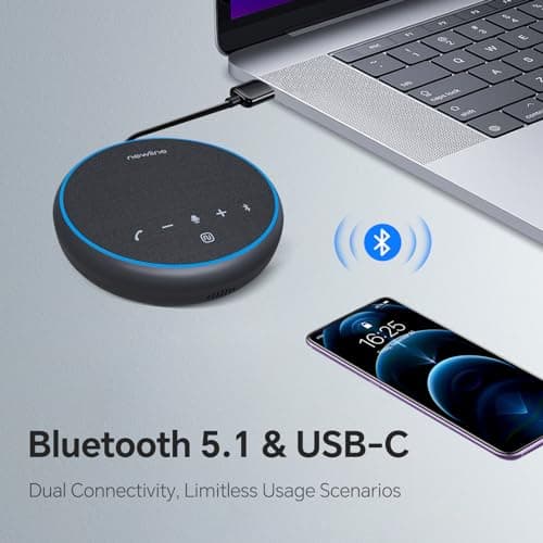 N newline Conference Speaker USB Bluetooth Microphone for PC, Noise Cancelling, 360°Voice Shooting 43 Hours Standby, Compatible with Zoom, Teams, Skype, Home Office — view 6