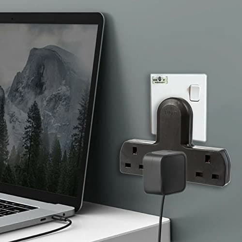 Invero 3 Way Multi Mains Adaptor - One Socket into Three Triple Plugs - Cable Free - UK 3 Pin Plug - British Approved 13A - Black — view 3