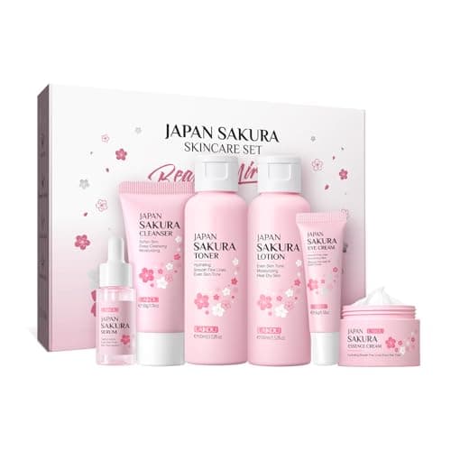 LAIKOU Sakura Skincare Set for All Skin Types, 6Pcs Travel-Friendly Sizes