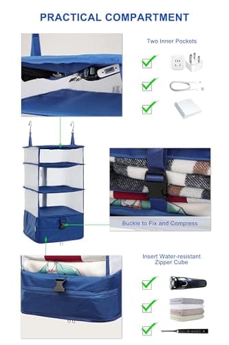 ELEZAY Hanging Packing Cubes Portable Closet Shelves Travel Collapsible Compression Garment Organisers for Carry-on Luggage Suitcase with Breathable Perforated Material X-Large, Black — view 4