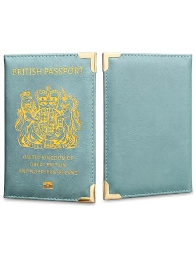 ORCHIDS British Passport Wallet PU Leather Passport Holder Cover for Men and Women (Light Blue)