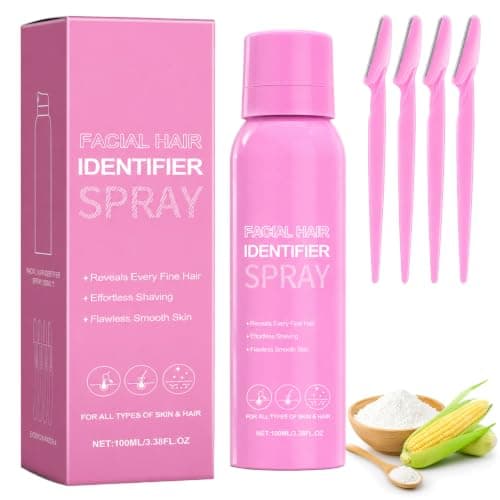 Facial Hair Visibility Mist and Razor Set, 100ml Face-Shaving Prep Spray with 4 Pink Face Razors – Lightweight Fine Hair Guide for At-Home Grooming