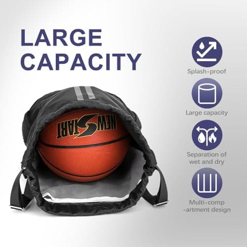 GAOHUI Drawstring Bags, Waterproof Backpack Swimming Bag for Kids, Gym Bags with Shoe Compartment, PE Sports Bag for Sports School Beach Holidays Swimming Travel (Black) — view 3