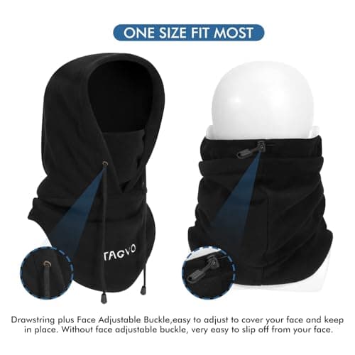 TAGVO Winter Thermal Fleece Balaclavas, Soft & Warm Adjustable Hood Hat Skiing Face Cover Face Mask Neck Warmer Snood Neck Gaiter for Running Skiing Cycling Motorbikes Hiking- Men & Women Wine Red — view 5