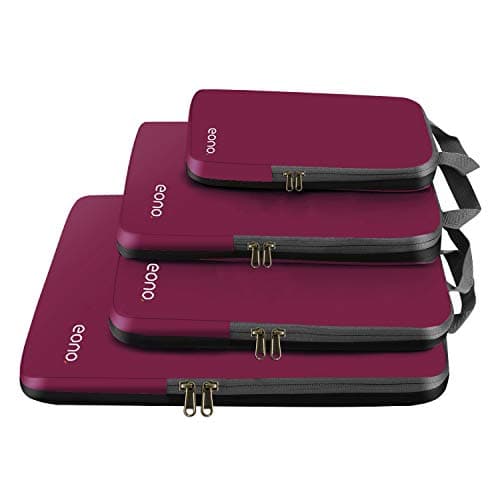 Eono Compression Packing Cubes, Luggage Organiser Set, Extensible Suitcase Organiser, Packing Organisers for Suitcases, Packing Cubes for Travel or Home Storage - Burgundy, 4 Set