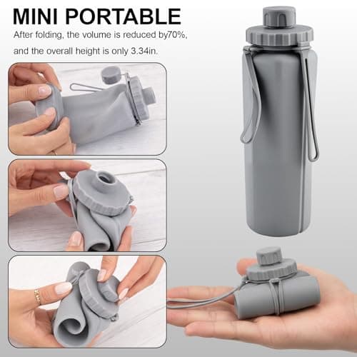 KxrTpx Collapsible Water Bottle 600ml/21oz, Foldable Water Bottle for Outdoor and Gym Use, Travel Water Bottles, Water Bottles Silicone Construction, Folding Water Bottle for Daily Hydration — view 4