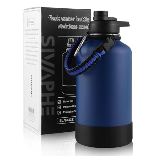 Sivaphe Stainless Steel Water Bottle 2 Litre, Vacuum Insulated Flask with Protective Sleeve, 64oz Large Bottles with Spout Lid for Outdoor, Sports(Blue)