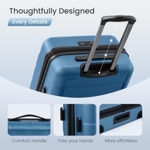 SHOWKOO Luggage Set 4 Piece Hardshell PC Expandable Suitcase, Navy Blue — view 5
