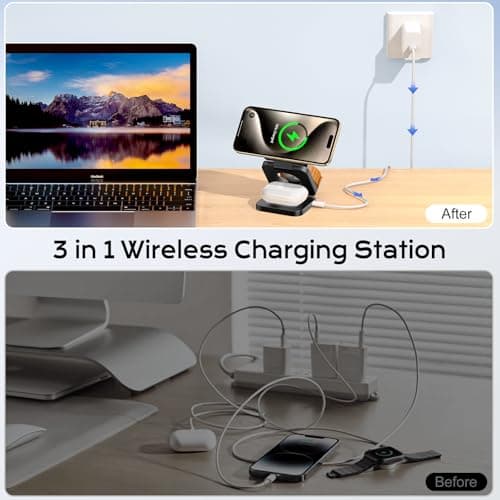 KU XIU 3 in 1 Wireless Charging Station for iPhone, Fast Magnetic Charger — view 3