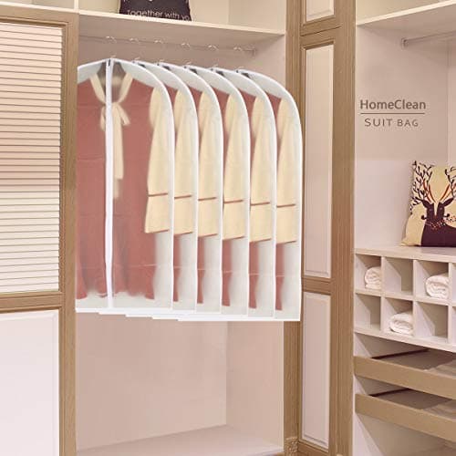 HomeClean Garment Bag Clear 60 x 100cm(24'' x 40'') Suit Bag Moth Proof Garment Bags White Breathable Full Zipper Dust Cover for Suit Dance Clothes Closet Pack of 6 — view 6