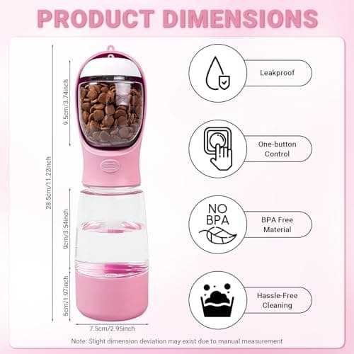 YINKIGI Portable Dog Water Bottle for Walking, 4-in-1 Pet Water Bottle Pink — view 2