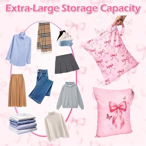 2PC Travel Laundry Bags, 55X45CM Large Waterproof Laundry Bags with Side Handles & Zippers, Dirty Clothes Organiser for Travel & Home Use (Bow with Butterfly) — view 2
