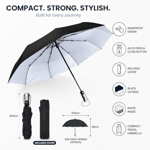 MAR Windproof Travel Umbrella, Compact Automatic Folding, Black — view 3