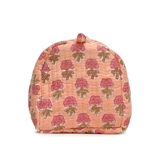 BLOCK N STYLE Cotton Toiletry Bag, Floral Print Travel Organiser, Orange, 23.5 x 17.5 x 11.4 cm — view 6