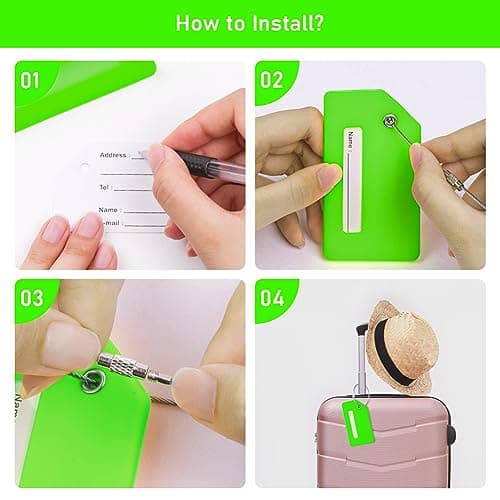 Flintronic 2 PCS Luggage Tags, Silicone Baggage Labels, Suitcase ID Tag Set, Handbag Tag Labels Travel Accessories for Checked Luggage, Hand Luggage and Handbags - Green — view 3