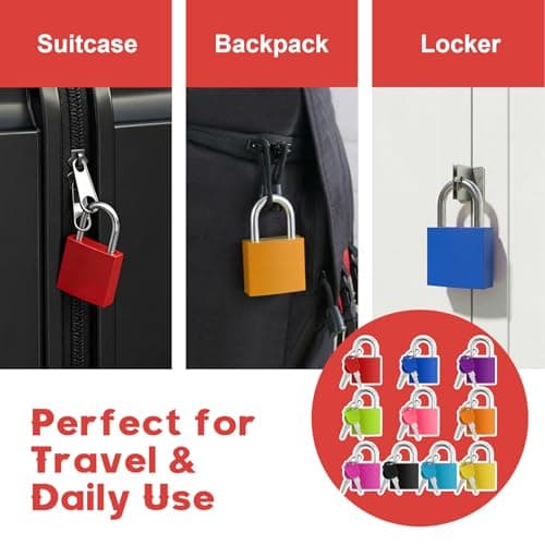 10 Pcs Suitcase Locks with Keys, Small Luggage Locks Set, Coloured Metal Suitcase Padlocks with Keys, Durable Mini Locker Padlock for Backpack, Gym Locker, School Bag and Travel Cases — view 4
