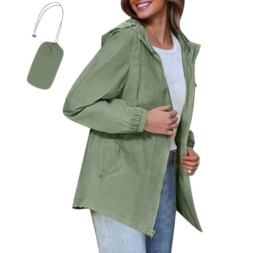 Waterproof Jacket Packable Rain Coats for Women Lightweight Rain Jacket with Hooded Ladies Packable Functional Jackets Windbreaker Breathable Active Outdoor Coats Green M