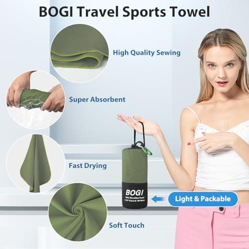 BOGI Microfibre Travel Towel,Quick Dry,Soft Lightweight,Super Absorbent & Ultra Compact Camping Towel for Beach Sports Swimming Gym Yoga Camping Hiking (M:100cmx50cm-AGreen) — view 4