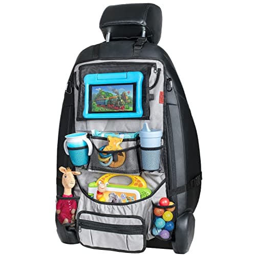 Car Back Seat Organizer with Larger Protection & Storage - 12 Compartments including iPad Holder, Reinforced Corners to Prevent Sag, Eco Friendly Materials - Great Travel Accessory for Kids