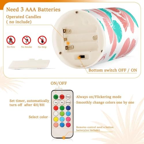 xigua Flameless Candles, Coral Teal Hibiscus Flickering LED Candles,2 Pack Battery Operated Candle with 18-Key Remote or Wedding, Table, Halloween, Christmas Decor — view 4