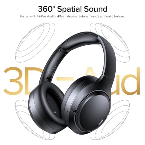 Hybrid Active Noise Cancelling Bluetooth 6.0 Headphones 120H Long Playtime, 6 ENC Mic, Over Ear Headphones Wireless, Hi-Res Audio, Memory Foam Earcup, Transparency Mode ANC Headphone for Travel Office — view 3