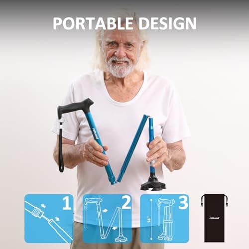 Rehand Walking Stick for Men & Women - Foldable, Adjustable, Lightweight, Self Standing Pivot Walking Stick, Soft Handle Grip, with Travel Bag, Walking Sticks for Seniors & Adults (Purple) — view 6
