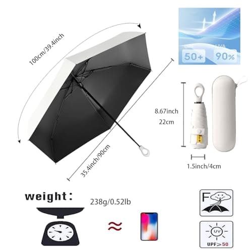 Mini Sun Travel Umbrella Ring handle Coating Layer Fabric Blocking/anti UPF 50 UV Protection 99.9% Compact Folding Purse Umbrella/Lightweight Small Portable Backpack/Rain Sun/Men Women Kids — view 2