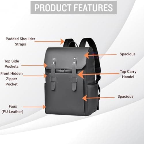 nusrah Travel Backpack for Men Women, Flight Approved Leather Laptop Backpack 15.6, 16 Inch, Water Resistant Anti-Theft Weekender Bag, Casual Daypack Rucksack (Grey) — view 3