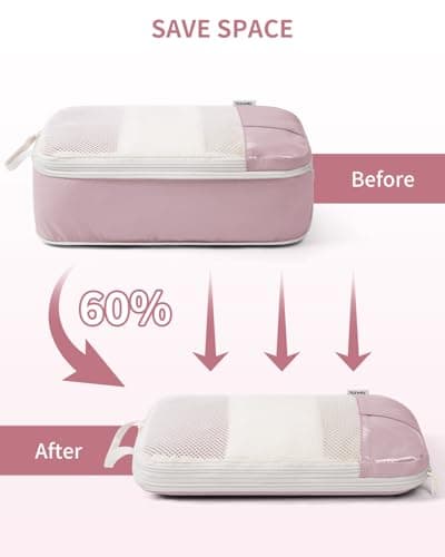 Narwey 6 Set Compression Packing Cubes for Suitcases, Travel Packing Cubes for Backpack Suitcase Organiser Bags Home Storage Shoes Bags for Carry on Hand Luggage Travel Essentials Bag (Pink) — view 2