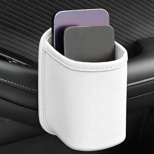 Car Door Cup Holder, PU Leather Dual Use Organizer (White) — view 3
