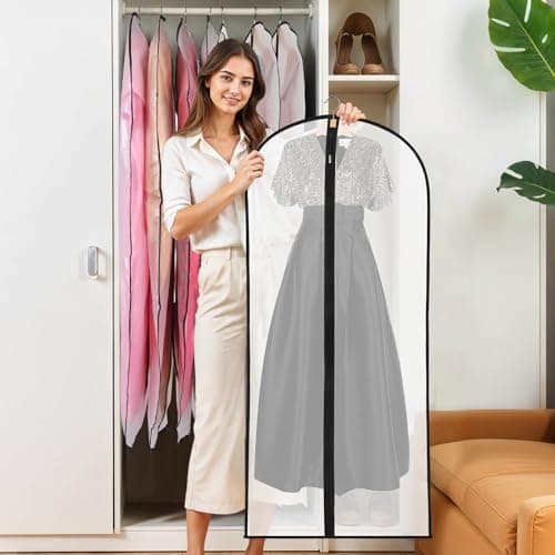 6 Pack Dress Bags Covers Long, 55in PEVA Garment Bags Suit Bags, Black Edge — view 4