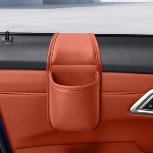 Leather Car Door Storage Pocket Double-layer Compartments Organizer Orange — view 4