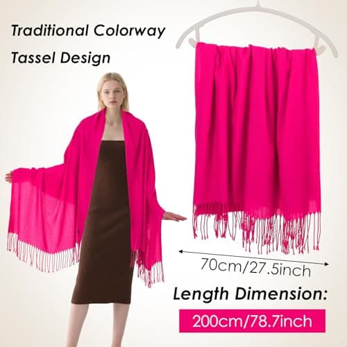 Abeillo Shawl Wraps for Women, Soft Pashmina Shawl with Fringes Blanket Wrap for Wedding Evening Dresses, Travel Accessory (Hot Pink) — view 4