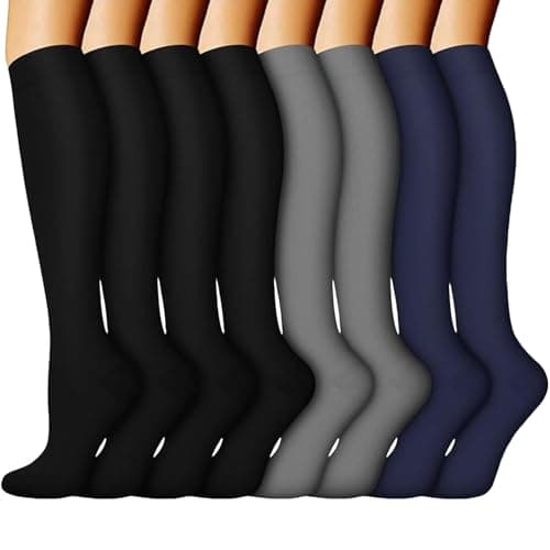 Compression Socks for Women Flying Long Haul 15-20 mmHg 6 Pack Compression Stockings Long Support Travel Flight Socks Over the Knee Length Pressure Stockings for Running Nursing Athletic