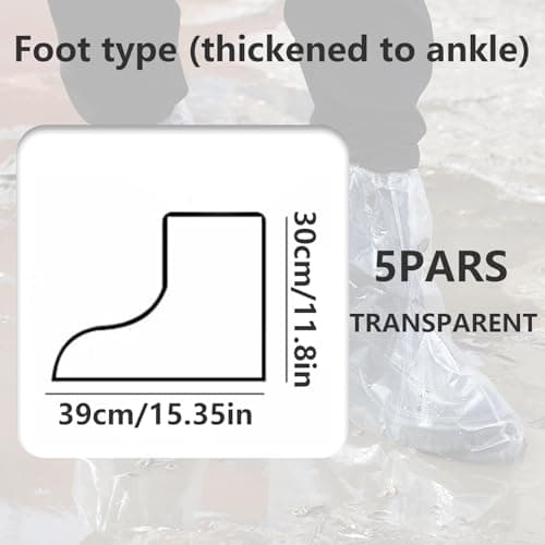 5 Pairs Waterproof Shoe Covers, Disposable Plastic Overshoes Boot Covers for Rain & Snow, Transparent Non-Slip Shoe Protectors with Elastic Bands for Cycling Camping Fishing Travel Outdoor Activities — view 2