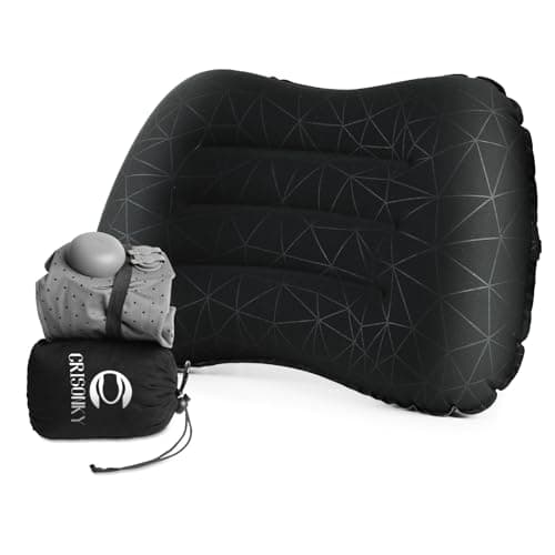 Crisonky Camping Pillow with Built-in Pump - Inflatable Pillows - Travel Pillows for Backpacking & Airplane, Lumbar Support Blow Up & Press to Inflate Pillow, Compressible, Comfortable Pillow