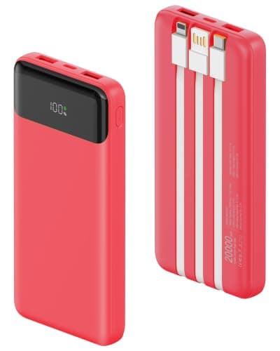Power Bank 20000mAh with Built in 3 Cable, Portable Charger USB-C Input & Output LED Display, Battery Pack for iPhone, Samsung, iPad, and More