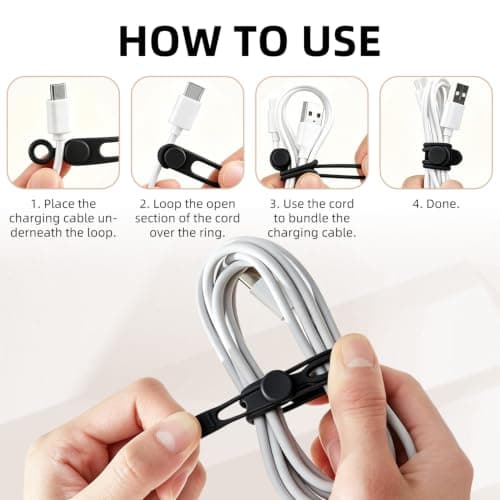 CAVIXO 8 Pack Reusable Silicone Cable Ties | Tangle-Free Cable Management for USB Leads, Charger Cables & Headphones - Home Office Travel Organisers (Mixed Colours) — view 5