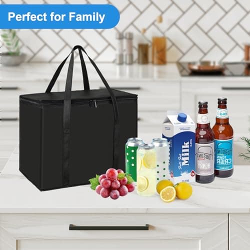 Esilihom 2 Pack Cooler Bag with Base, 35L Large Insulated Thermal Bag for Hot & Cold Food, Reusable Grocery Tote with Zipper, Pizza Delivery/Picnic/Camping/Men/Women — view 6